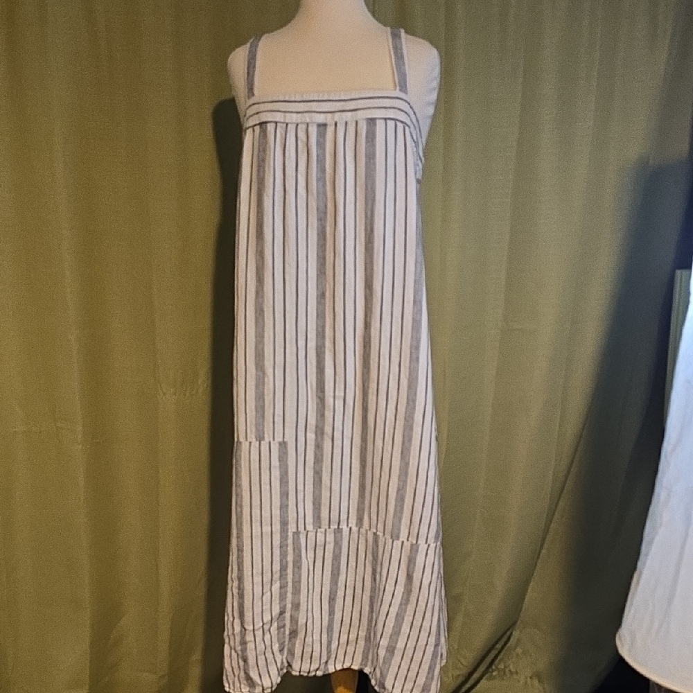 Vince Camuto Black and White Striped Linen Dress Size L